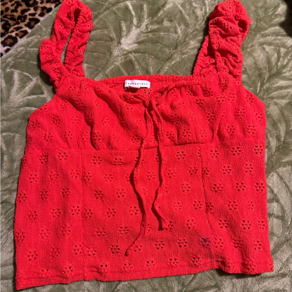 Aeropostale Red Eyelet Crop Top